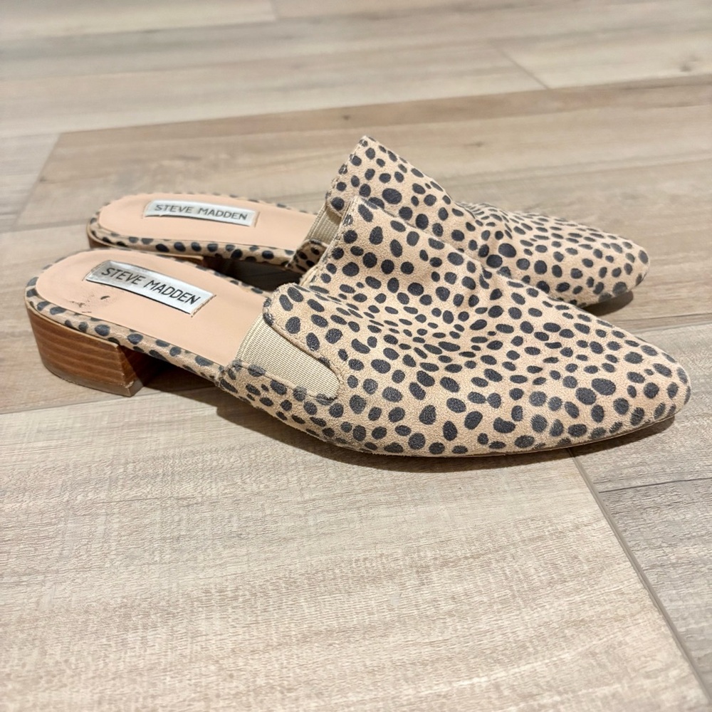 Steve Madden Chariot suede Mules Cheetah Leopard Tan Black Size‎ 8.5